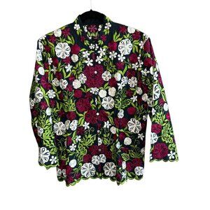 Vintage Red and White Embroidered Floral Lightweight Jacket